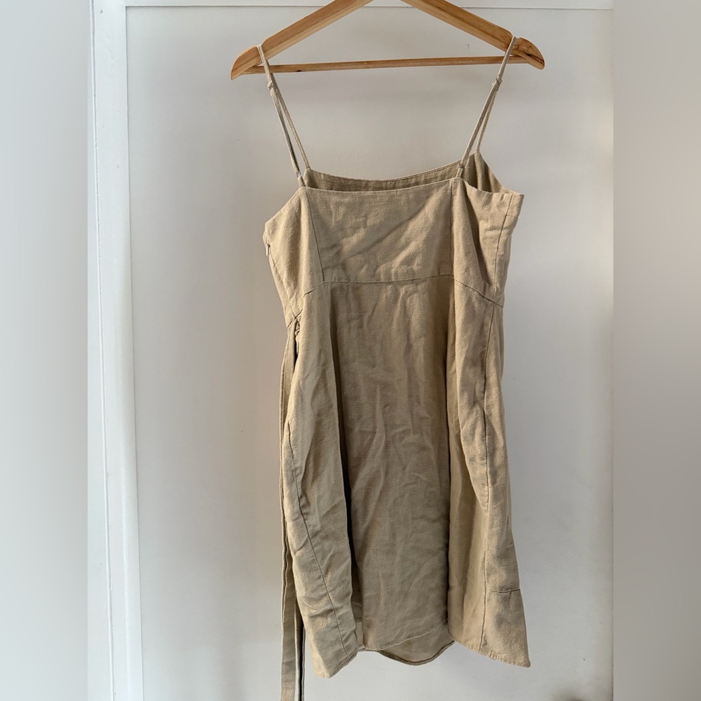 Linen Tan Spaghetti Strap Ruffle Dress - Picture 4 of 8